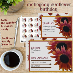 Mahogany Sunflower Birthday Convite