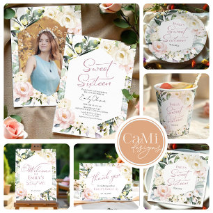 Convite Boho Greenery Floral Frame Sweet 16