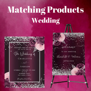 Convite Casamento elegante de luxo floral floral de prata 