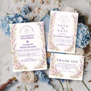 Cartão RSVP Casamento Floral de Lavanda Elegante no Prado