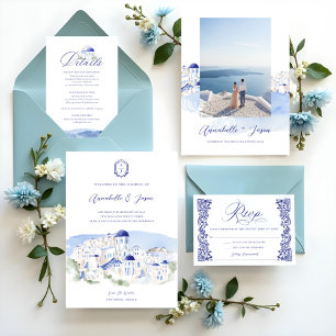 Convite Grécia Obrigados Casamento Script Monograma Foto