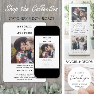 Convite Casamento de Foto QR RSVP All-In-One Chic Typewrit