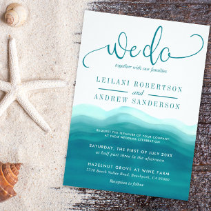 Convite Onda de Aquarela Teal Moderna   Casamento