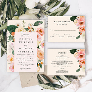 Convite Casamento Floral Cor-de-Rosa Espelho Moderno