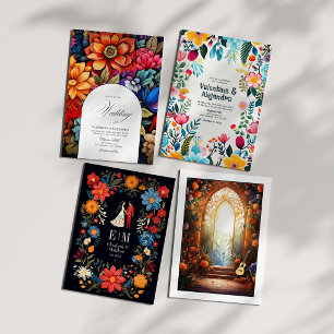 Convite Floral Fiesta Wedding Photo & QR Code para Detalhe