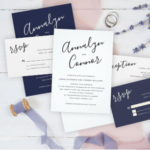 Convite Foto mínima de script   Casamento Monocromático Mo