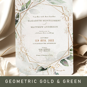 Convite Salve A Data Do Casamento Verde E Dourado