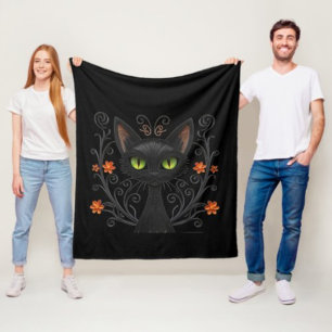 Cobertor De Velo Gato Preto Olhos Verdes Desenho em Filigrana