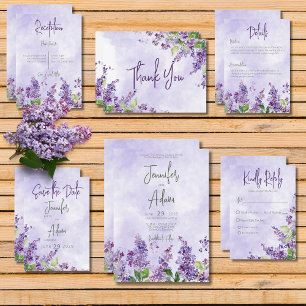 Cartão De Agradecimento Boho Watercolor Lilac Flowers Casamento
