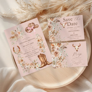 Convite Casamento Floral Ocidental Rosa Boho