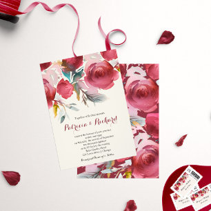 Convite Casamento Floral Romântico de Borgonha