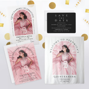 Convite Tipografia Negra de Aniversário da na moda Clássic