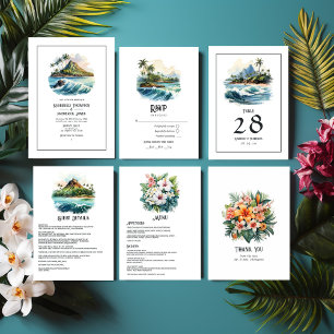 Cartão RSVP Casamento de Destino de Watercolor Hawaii
