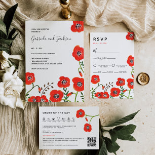 Cartão RSVP de casamento floral moderno de papoila