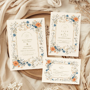 Convite Boho Vintage Floral Fern Wedding