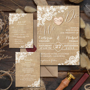 Cartão De Informações Casamento De Burlap E Lace Rustic Country