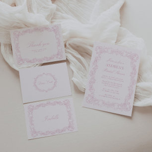 Convite Elegante Vintage - Chá de panela Rosa Romântico