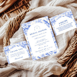 Convite Chá de Noiva Floral Toile Azul Elegante