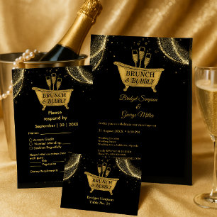 Convite Dourado Brunch e Casamento de Borracha Negra