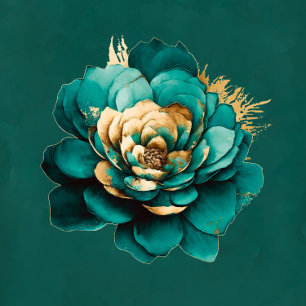 Convite Teal Elegante e Chá de casamento Floral Dourado