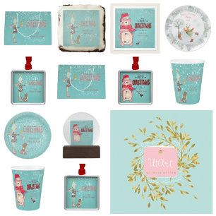 Cartão De Festividades Feliz Natal - Urso de X-mas e texto editável em