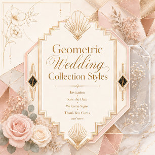 Convite Beleza Art Deco Floral geométrico Casamento Elegân