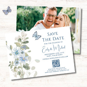 Convite Casamento Floral Romântico de Molas Azuis Azuis