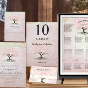 Convite Casamento de Árvore de Folha de Coração Rosa Mason