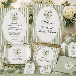 Adesivo Quadrado Chuva de Noiva Floral Verde Sálvia Vintage Simples