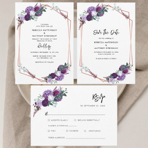 Púrpura Floral Watercolor Salvar Cartão-Postal de 