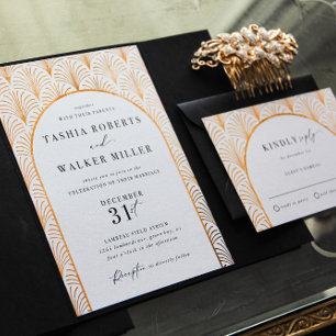 Convite para Casamento de Arte Dourada Formal Blac