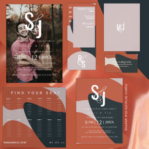 Convite Casamento com Tipografia Azul Orgânica Terracotta