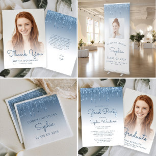 Cartão De Agradecimento Formatura com Brilho Azul 2026 Drip