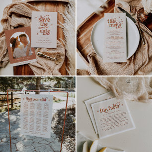 Convite BIRDIE retro boho salvar a data terracotta