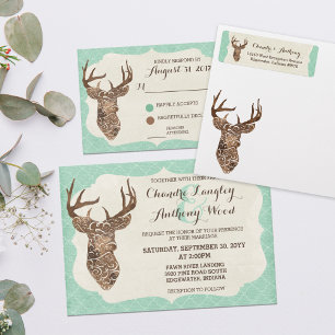 Elegante Deer Antlers Rustic Country Weding RSVP