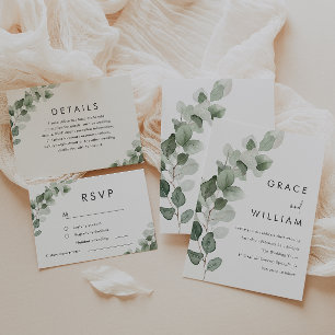 Convite Casamento Moderno Elegante de Folha Verde