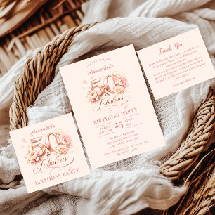 Cartão De Agradecimento Blush Floral Elegante 50º Aniversário
