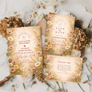 Cartão De Agradecimento Casamento Floral de Outono Quente