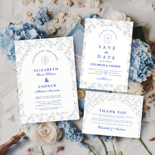 Cartão RSVP Casamento Tradicional com Chinoiserie Azul