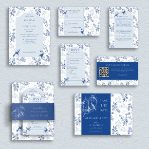 Cartão RSVP Chinoiserie Blue Floral Wedch Entree e