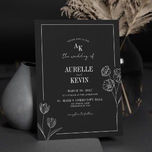 Convite Arte de Linha Floral Rústico Preto Casamento Elega