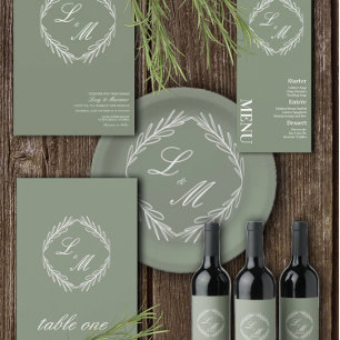 Convite Logotipo de Casamento de Ramificação Elegante Mono