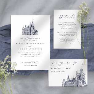 Convite Ilustração do Castelo de Vintage Simples Casamento