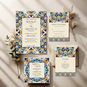 Convite Azulejo azul Talavera azulejo vintage casamento me