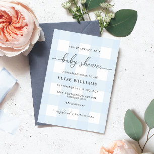 Convite de Chá de fraldas Gingham Azul