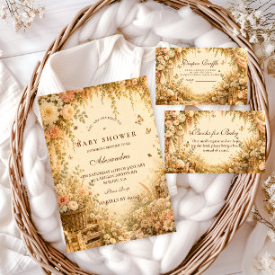 Cartão De Informações Sorteio de Fraldas Floral Boho Elegante