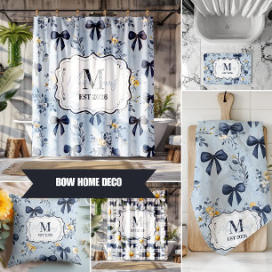 Cobertor De Velo Monograma Floral Elegante com Laço Azul Personaliz