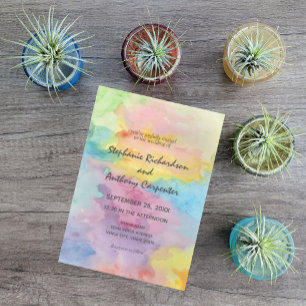 Convite Casamento Colorido de Abstrato de Aquarela