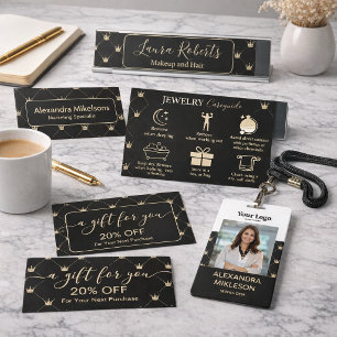 Cartão De Visita Padrão de Coroa Premium Elegante Preto Dourado