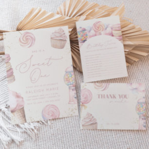 Convite Primeiro aniversario de Sorvete doce, cor-de-rosa,